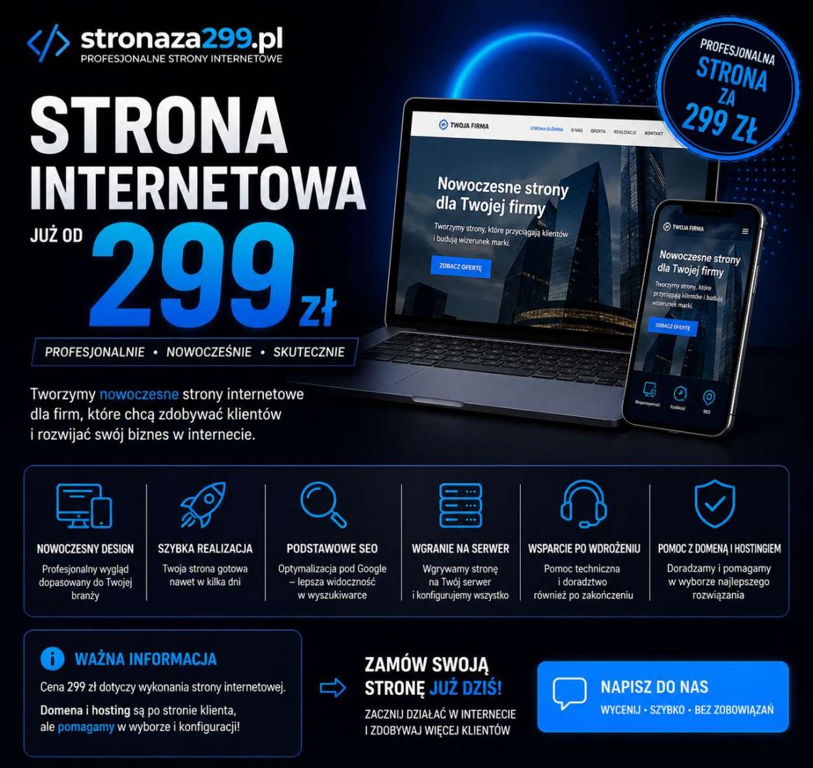 Strona internetowa za 299 zł - szybka realizacja | Wystawiamy faktury cała Polska - Zdjęcie 1